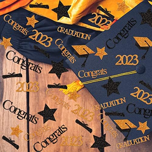 Дипломирање Конфети 2023 Портокалово и црно дипломирање Конфети за табела, портокалова 2023 Конфети за дипломирање Табела Декорации, честитки