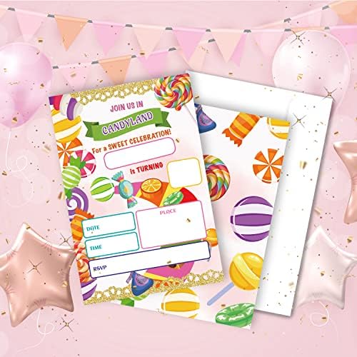Huyaw Candyland Rident Carten Cartion Card 25 пакет 4 x 6 картички, тема за бонбони слатка прослава за роденденска забава Покани и коверти