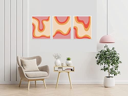 Preppy естетска апстрактна wallидна уметност - 8x10 инчи Нерамен сет од 3 розови и портокалови постери за соба естетски - wallиден декор за спална