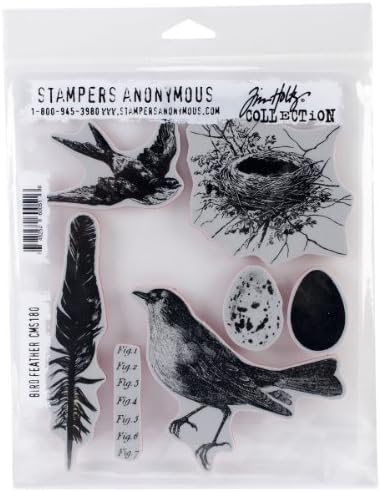 Печати Анонимен Тим Холц сет за залепени гумени печат, 7-инчен од 8,5-инчи, пердув на птици