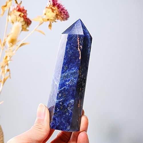 WGPHD Медитација Дом 1 парчиња природен скапоцен камен содалит кристална точка полиран сина кварц Обелиск заздравувајќи камен