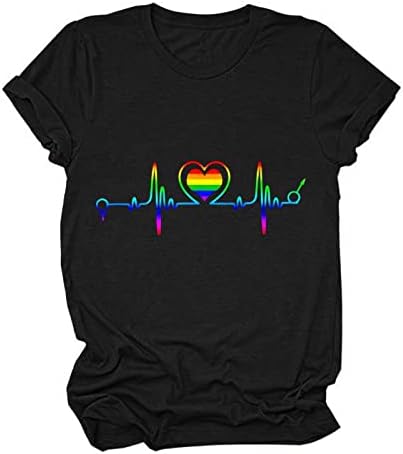 Женски летни виножитни графички маички loveубовни букви печати маица ЛГБТ еднаквост кошули случајни лабави врвови за кратки ракави