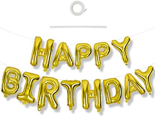 Тонфил 3Д злато среќен роденден балони банер со лента од лента, 16 инчи милар фолија писма за роденденски знак банер балон за еднократно