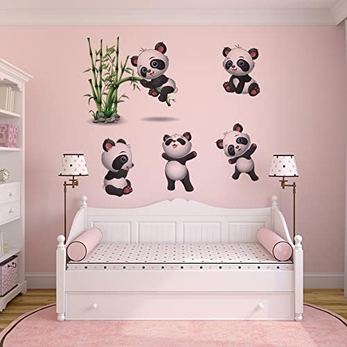 3Д цртан филм панда wallидни декорации, симпатични налепници за wallидови на панда DIY винил расадник уметност декор за момчиња девојчиња