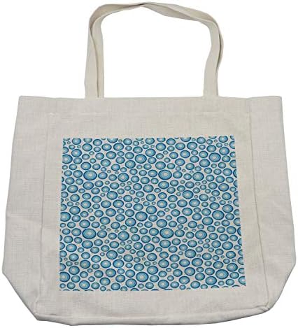 Геометриска торба за купување на Амбесон, ретро стил на концентричен круг во сина монохроматска на обична позадина, еколошка торба за еднократна