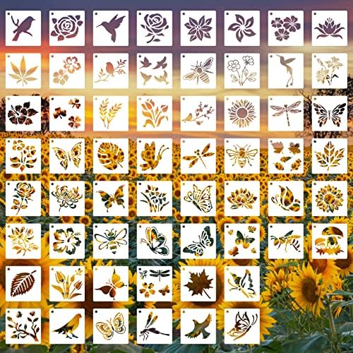Јанмучи 60 Парчиња Тропски Цвет Матрица за Сликање Еднократно Цртање Шаблони Матрици САМОСТОЈНИ Цветни Животни Шаблони На Дрво Ѕид Платно