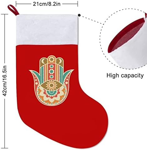 Земјината Хамса рака Божиќни чорапи црвен кадифе со бела торба за бонбони Божиќни украси и додаток на семејна забава