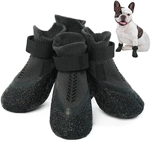 Кучиња чорапи за кученце мали средни високи кучиња, анти-лизгачки кучиња чорапи со гума и ленти за фиксирање, заштитник на шепа од кучиња што