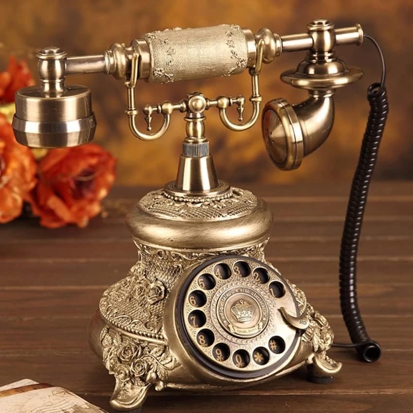 Mxiaoxia Антички златен кабел Телефон Ретро гроздобер ротационо биро телефон Телефонски телефон со редијал, без раце, декорација на домашни