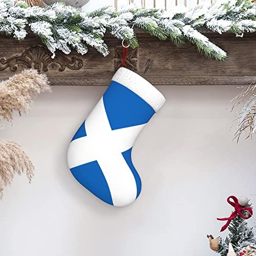 QG ZZX Божиќни чорапи со бела супер мека каплива манжетна шкотско знаме Божиќни чорапи Божиќни украси порибување