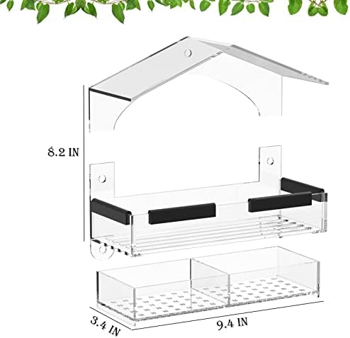 Акрилен прозорец со птици со 5 дополнителни силни чаши за вшмукување ， прилагодлива висина на покривот Транспарентна куќа за птици за
