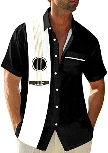 Xxzy џез музичка кошула машка летна случајна принт плус големина кратка ракав исклучете ја музичката графичка обична кошули