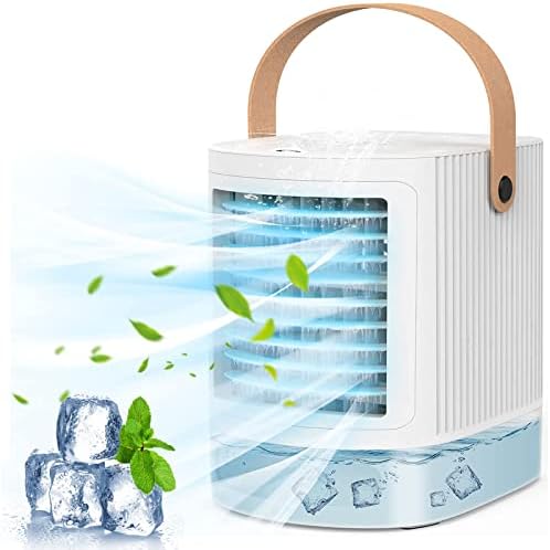 Преносни климатизери, 5W испарувачки ладилник за воздух 3 Брзи USB мини климатик со 3 нивоа навлажнувачки и 7 бои ноќно светло 700 мл навлажнете