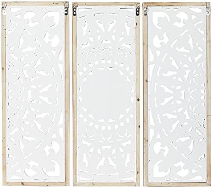 Деко 79 Вуд Флорал комплетно врежан wallиден декор со дизајн на мандала, сет од 3 35 , 35, 35 ч, бело