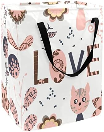 Љубов Мачки Со Цвеќиња Печатење Склопувачки Пречки за Перење АЛИШТА, 60 ЛИТРИ Водоотпорни Корпи За Перење Алишта Облека Играчки Складирање
