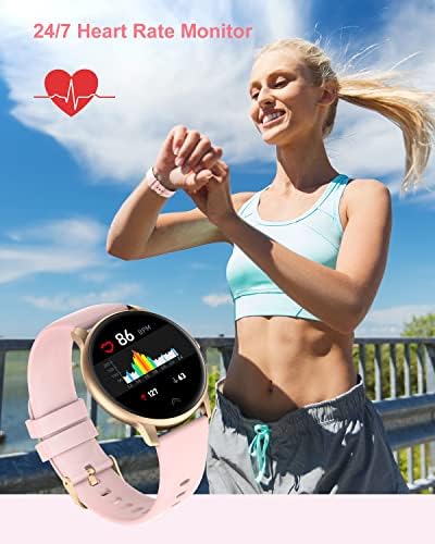 GRV жени паметни часовници компатибилен со iPhone и Android телефони IP68 водоотпорен, Round Watch For Women SmartWatch Fitness Tracker