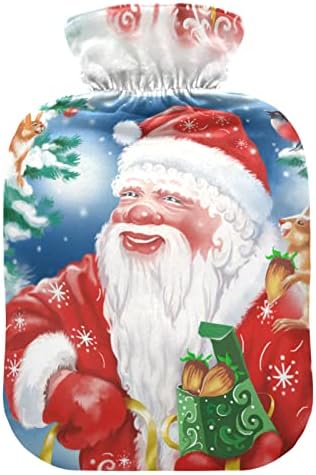 Шишиња со топла вода со покритие Божиќна торба за топла вода за олеснување на болката, менструални грчеви, шишиња за греење 2 литар