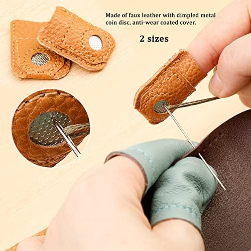 10 парчиња рачно работење со шиење на шиење, метален прстен за прсти на прсти, заштитници на прсти од кожа, шиење на прстените на прстените