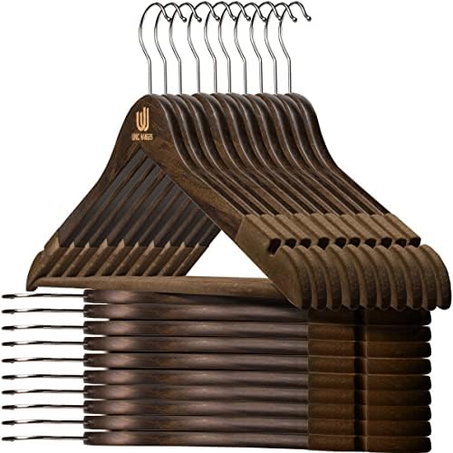 Унични закачалки - дрвени закачалки што не се лизгаат 20 пакувања - тенки закачалки со кадифе на рамената и шипката за облека. Закачалки