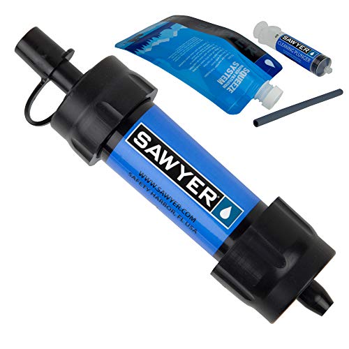 Sawyer Products SP128 Mini Систем за филтрирање на вода, единечни, сини и SP115 брзо пополнување адаптери за хидратација пакувања сини/бели,