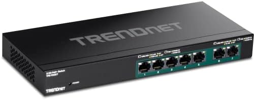 Trendnet 7-порта мулти-цигара POE+ прекинувач, 5 x 1g RJ-45 POE+ порти со база-T, 2 x 2,5G RJ-45 POE+ порти, капацитет за префрлување од 20Gbps,