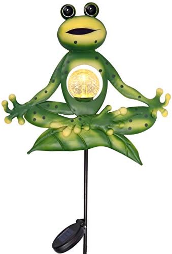 Колекции на Тереза ​​35 инчи Медитација Јога жаба градина Сончеви светла за влошување на отворено, декоративна метална зелена среќна