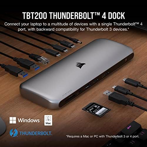 Corsair TBT200 Thunderbolt ® 4 Dock-До 96w Испорака На Енергија-4X Thunderbolt 4 Порти - Thunderbolt Dock Алатка - 4X USB Тип-А Пристаништа-USB