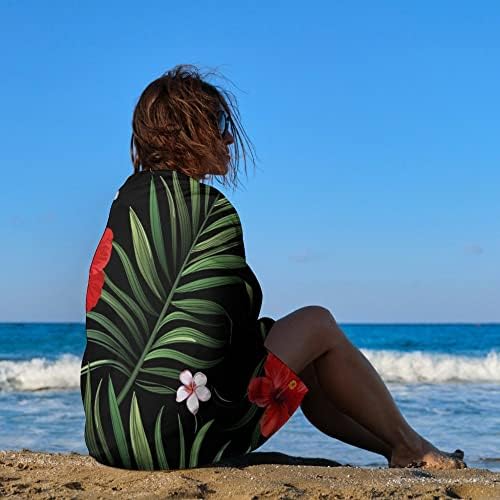 Тропски лисја на палми Вантасо и цвеќиња од хибискус Бањајте ја преголемата лесна лесна 31х51 инчи плажа за плажа патувања за пливање базен