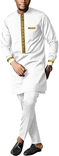Men's African Dashiki Formal Suit Long Sleeve Shirt and Pant Two Piece Set Traditional Tribal Outfits