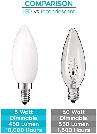 LUXRITE 5w Замрзнати E12 LED Сијалица 60W Еквивалент, 2700k Топло Бело, 450 Лумени, Затемнети Канделабри LED Светилки, Торпедо