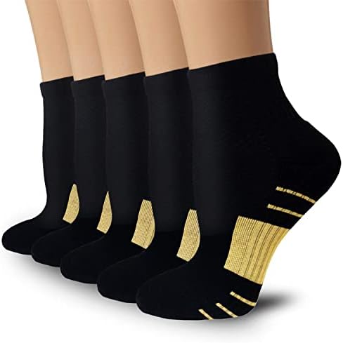5 Пара Бакар Компресија Чорапи За Жени &засилувач; Мажи - Глуждот Плантарна Фасциитис Лак Поддршка Трчање Чорапи За Атлетски