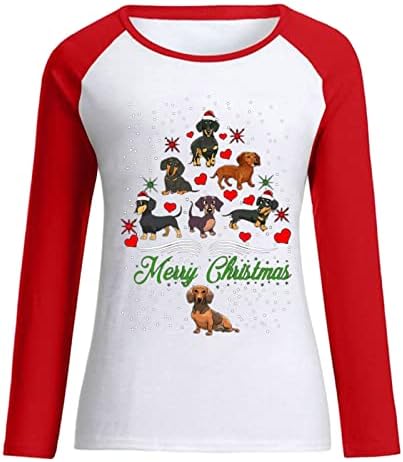 Облечени Божиќни врвови за жени, жени, секојдневно Божиќно печатење дневни кошули женски кошули со памук со долги ракави