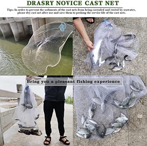 Drasry Saltwater American Arection Rhoish Cast Net 3/8inch Mesh Големина за мамки ракчиња стапици риби тешки мијалници за точки