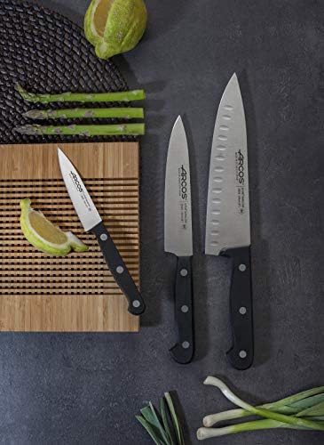 АРКОС нож постави 3 парчиња - не'рѓосувачки челик и сечило од мм. Професионален кујнски нож за готвење. 590 гр. Ергономска полиоксиметилен Пом рачка. Универзална сериј