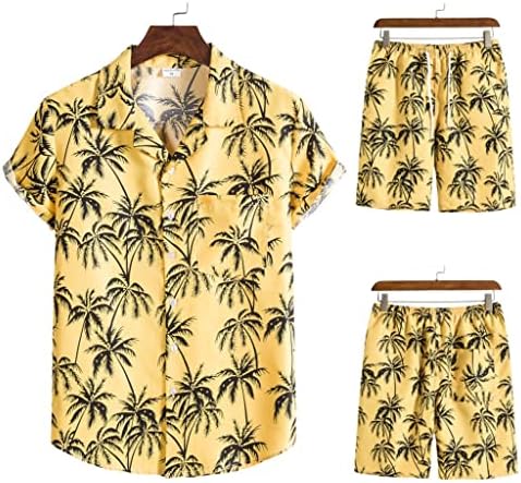 N/A 2 парчиња одморалиште костум за машки хавајски кошула костум со краток ракав печатено лежерно копче надолу со кошула од шорцеви