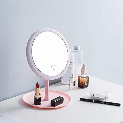 Огледало за шминка на лисфдј со светлина, 90 ° ротирачки LED огледало со полнење со 3 осветленост за шминка, бричење, маса за облекување,