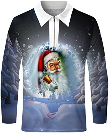 XXBR Божиќни манзии Поло кошули со долги ракави по поштенски патенти на врвовите на вратот Смешни Божиќ Дедо Мраз Клаус Снегулка печати