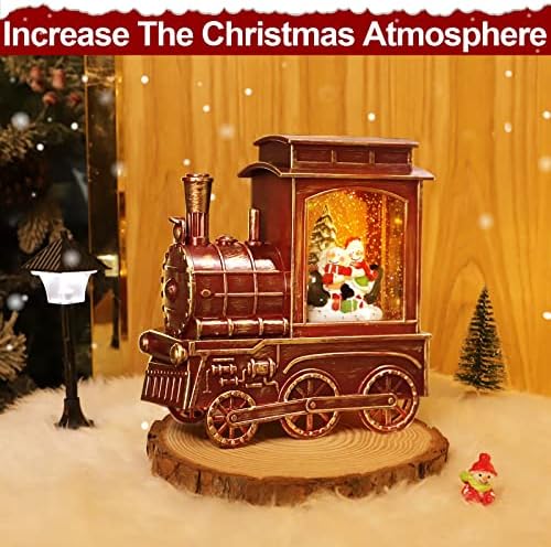 Турнмеон Музички осветлен Божиќен воз Снежен глобус фенер декор, снежен човек 8 песни тајмер USB или батерија управувана Божиќ,