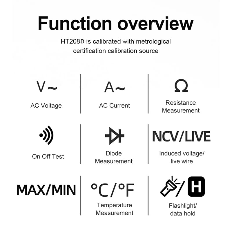 Мерач на дигитален стегач, HT208D TRMS 6000 брои 1000A мултиметарски електричен напонски тестер, NCV, LPF, AMP Voltmeter, AC/DC струја, капацитивност