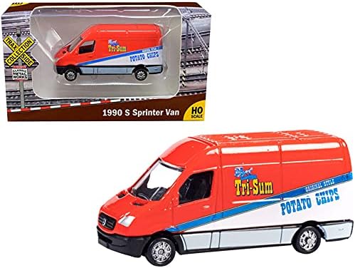 1990 Mercedes Benz Sprinter van Red-и бел три-сума компир чипови Traxside Collection 1/87 Scale Diecast Model By Classic Metal