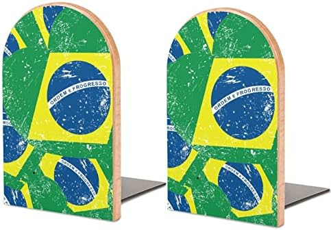 Бразил Ретро Знаме Во Облик На Срце Дрво Книги Тешки Носители На Книги За Полици Декоративна Книга Завршува