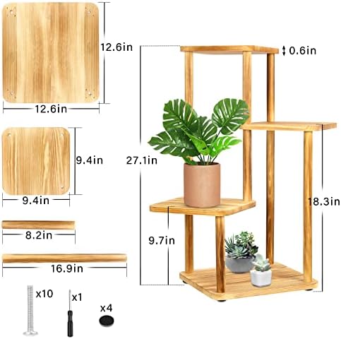 Мелотоп растение штанд затворен за агол, 3 нивоа држач за држач за дрва, цветни плочи за повеќекратни дисплеи за дневна соба