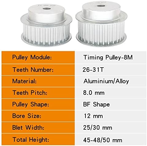 Axwerb Professional 1PC Remt Pully 8m-26T/27T/28T/29T/30T/31T BORE SIZE 12 mm тркало од легура за легура за ширина 25/30mm 8м ремен