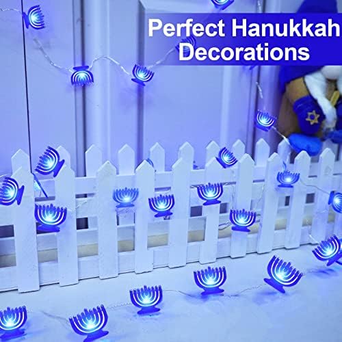 Турнмеон [Тајмер Хануках Менорах Стринг светла Чанука Хануках Декорации 10 ft 30 LED батерии управувани со сини светла за Евреите синагога еврејски јудаизам Канделабр?