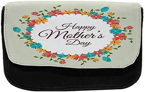 Случајна кутија за молив на мајки, цветна цветна рамка, торба со молив со ткаенини со двоен патент, 8,5 x 5,5, повеќебојни