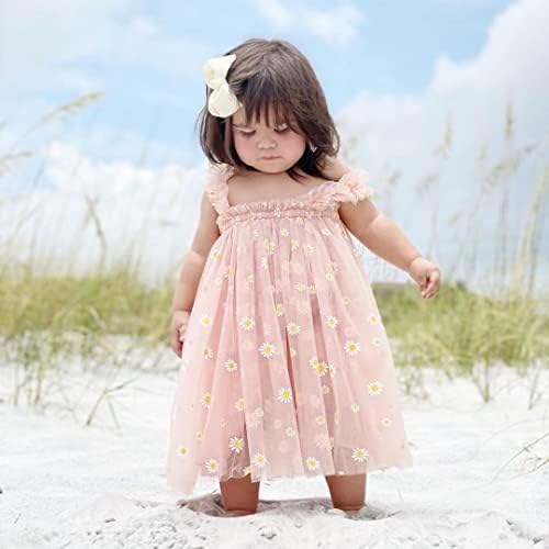 Детско дете девојче девојче лето фустан без ракави со цвеќиња од цветно овошје Обичен меш