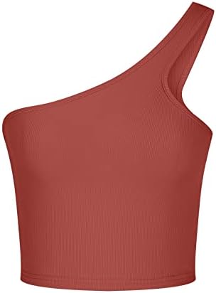 OPLXUO женски кошули со една рамо секси со ребрестиот резервоар за ребрави на врвови на врвови со цврста боја лето затегната затегната камизола
