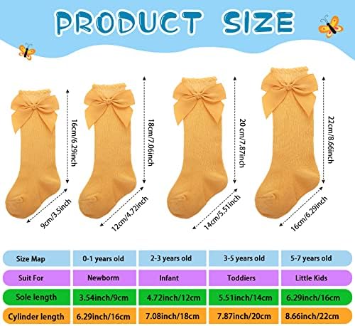 9 пара бебе колено високи чорапи со лак плетено дете девојче фустани чорапи памучни цевки долги чорапи за новороденче за новороденчиња, 9 бои