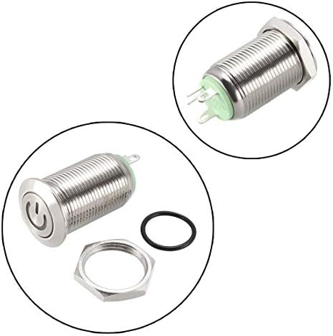 Uxcell Latching Metal Push Switch Switch рамна глава 12мм монтирање DIA 1NO 3-6V зелена LED светло