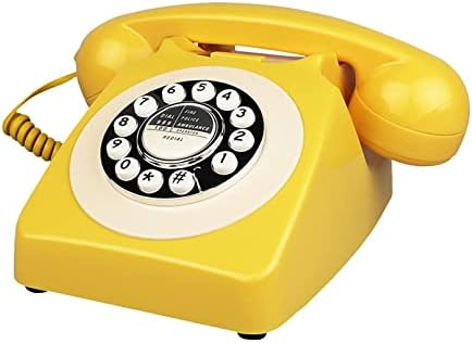 Бенотек Ретро фиксна телефон, жолт стар моден гроздобер телефон со тастатура за бирање единечна линија за антички жици за хотелски декор,